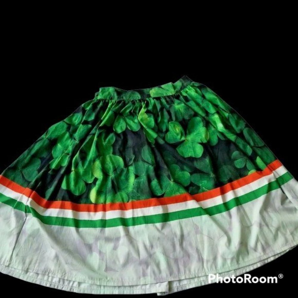 Vintage Shamrock Skirt Ireland Colors 30" Waist Flared Side Zip St Patr… - Picture 10 of 11